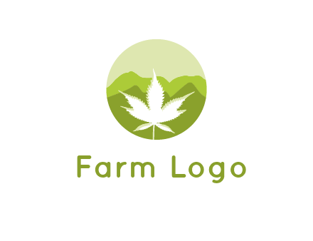 negative spacing marijuana leaf in circle with mountain fields
