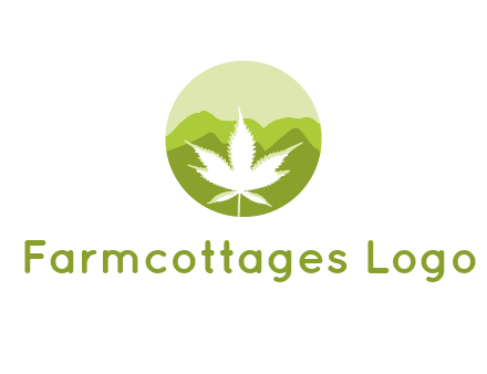 negative spacing marijuana leaf in circle with mountain fields