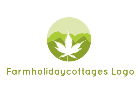 negative spacing marijuana leaf in circle with mountain fields