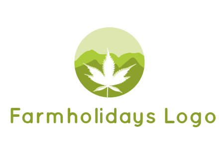 negative spacing marijuana leaf in circle with mountain fields