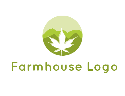 negative spacing marijuana leaf in circle with mountain fields