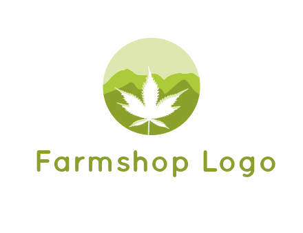 negative spacing marijuana leaf in circle with mountain fields
