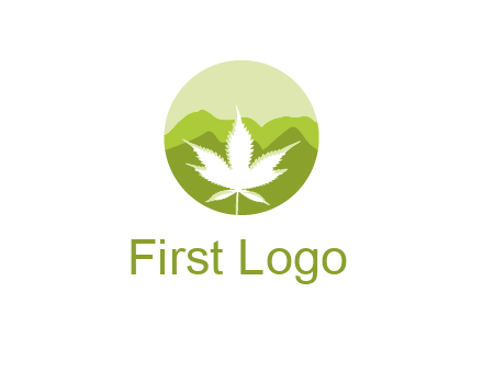 negative spacing marijuana leaf in circle with mountain fields