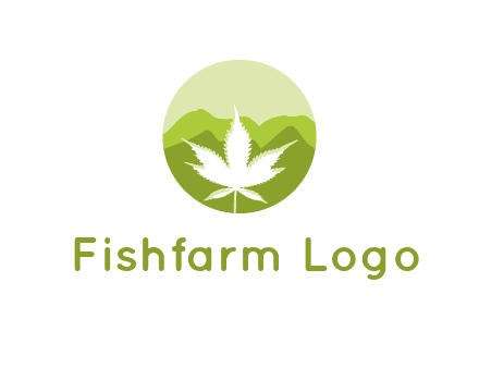 negative spacing marijuana leaf in circle with mountain fields