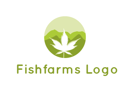 negative spacing marijuana leaf in circle with mountain fields