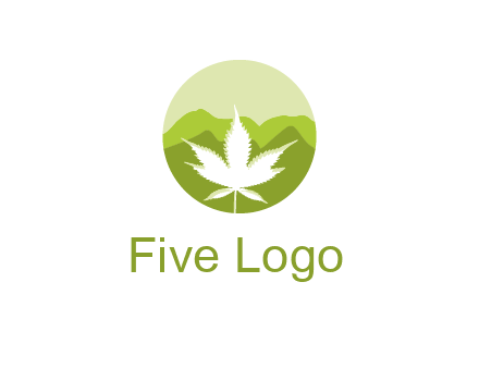 negative spacing marijuana leaf in circle with mountain fields