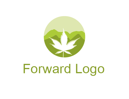 negative spacing marijuana leaf in circle with mountain fields