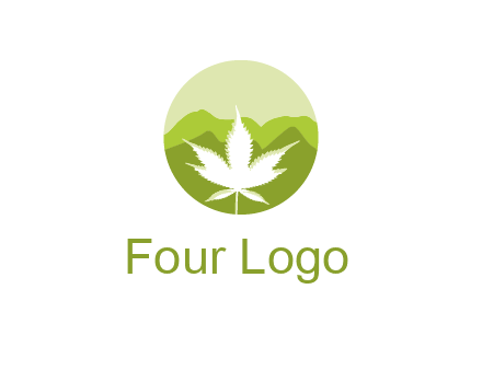 negative spacing marijuana leaf in circle with mountain fields