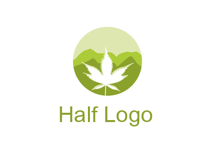 negative spacing marijuana leaf in circle with mountain fields