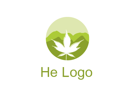 negative spacing marijuana leaf in circle with mountain fields