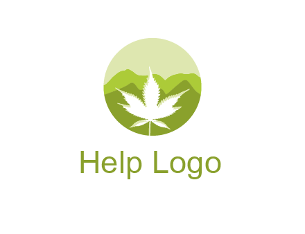 negative spacing marijuana leaf in circle with mountain fields