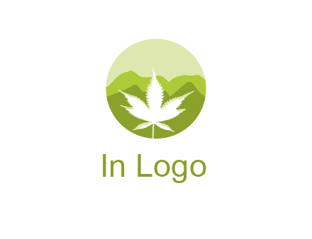 negative spacing marijuana leaf in circle with mountain fields