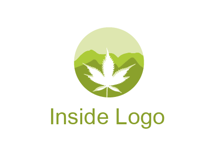 negative spacing marijuana leaf in circle with mountain fields