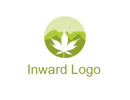 negative spacing marijuana leaf in circle with mountain fields