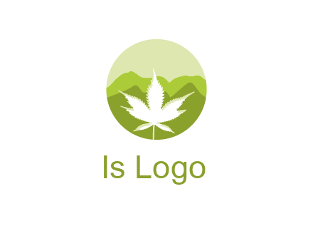 negative spacing marijuana leaf in circle with mountain fields