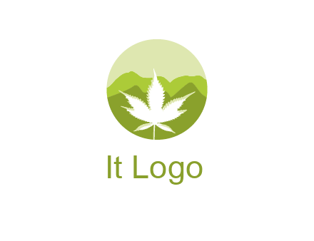negative spacing marijuana leaf in circle with mountain fields