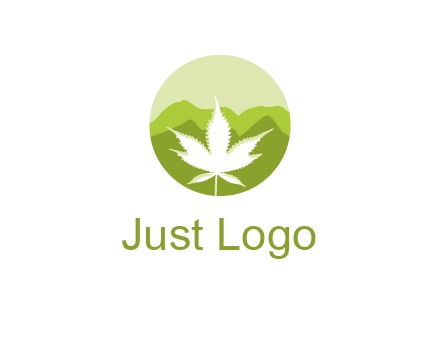 negative spacing marijuana leaf in circle with mountain fields
