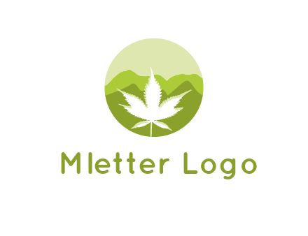 negative spacing marijuana leaf in circle with mountain fields