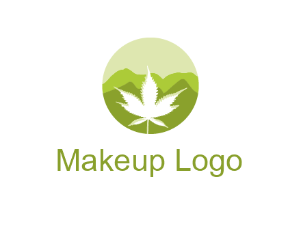 negative spacing marijuana leaf in circle with mountain fields