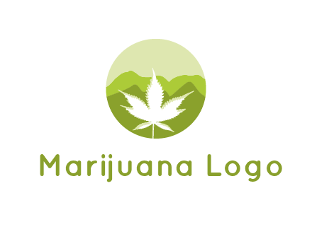 negative spacing marijuana leaf in circle with mountain fields
