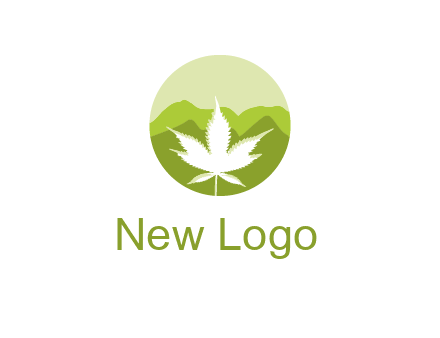 negative spacing marijuana leaf in circle with mountain fields