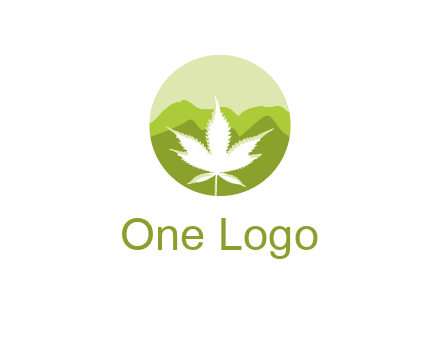 negative spacing marijuana leaf in circle with mountain fields