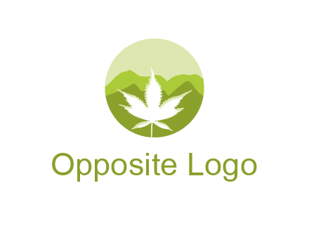 negative spacing marijuana leaf in circle with mountain fields