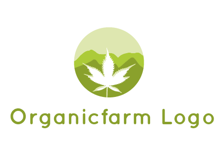 negative spacing marijuana leaf in circle with mountain fields