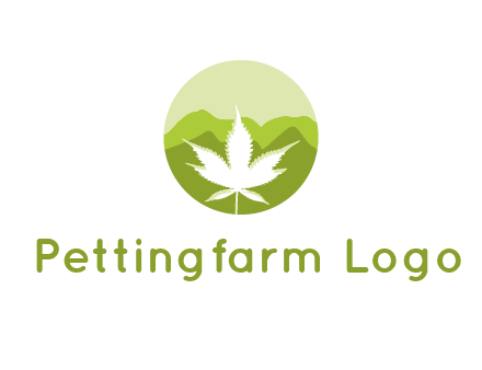negative spacing marijuana leaf in circle with mountain fields