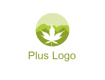 negative spacing marijuana leaf in circle with mountain fields
