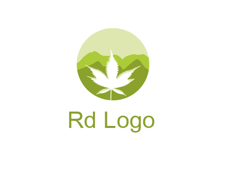negative spacing marijuana leaf in circle with mountain fields
