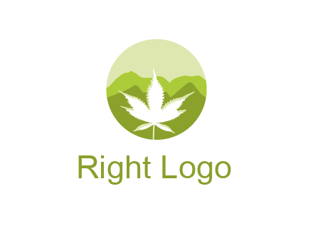 negative spacing marijuana leaf in circle with mountain fields