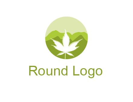 negative spacing marijuana leaf in circle with mountain fields