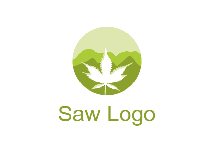 negative spacing marijuana leaf in circle with mountain fields