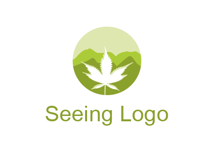 negative spacing marijuana leaf in circle with mountain fields