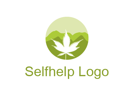 negative spacing marijuana leaf in circle with mountain fields