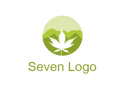 negative spacing marijuana leaf in circle with mountain fields