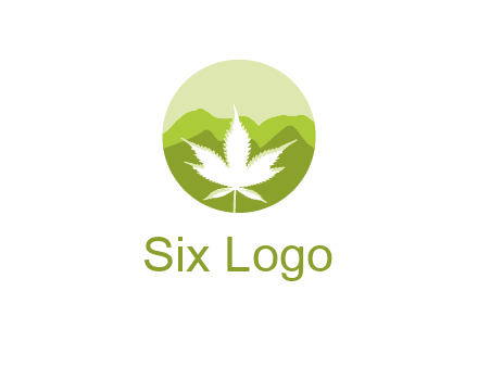 negative spacing marijuana leaf in circle with mountain fields
