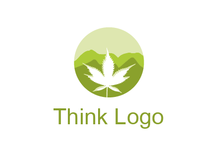 negative spacing marijuana leaf in circle with mountain fields