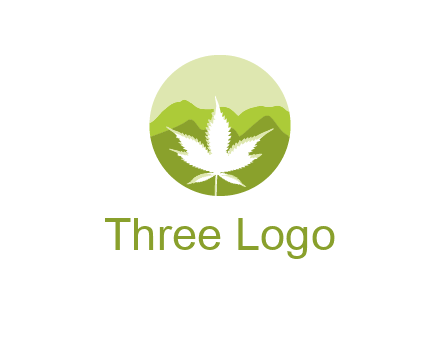 negative spacing marijuana leaf in circle with mountain fields