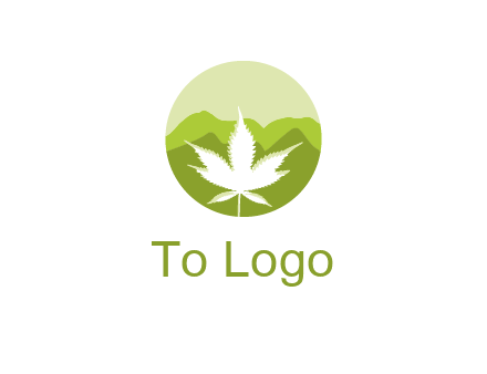 negative spacing marijuana leaf in circle with mountain fields