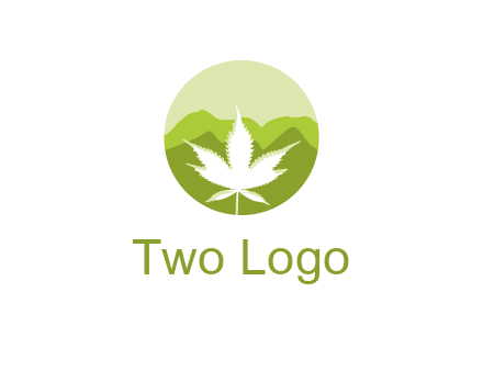 negative spacing marijuana leaf in circle with mountain fields