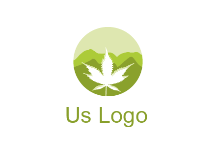 negative spacing marijuana leaf in circle with mountain fields