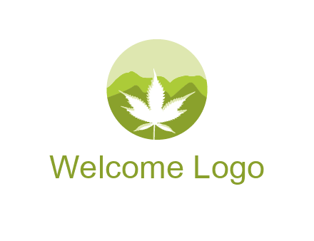 negative spacing marijuana leaf in circle with mountain fields