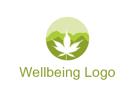 negative spacing marijuana leaf in circle with mountain fields