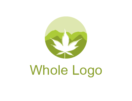 negative spacing marijuana leaf in circle with mountain fields