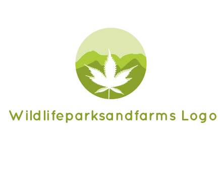 negative spacing marijuana leaf in circle with mountain fields