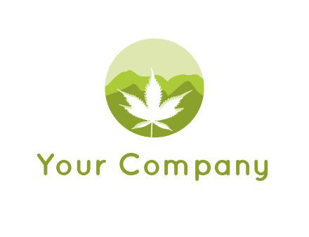 negative spacing marijuana leaf in circle with mountain fields