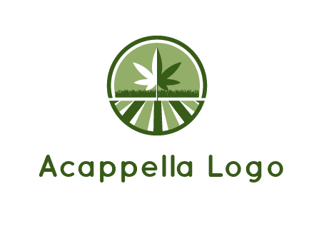 two tone marijuana leaf in circle with grass and field 