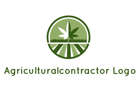 two tone marijuana leaf in circle with grass and field 
